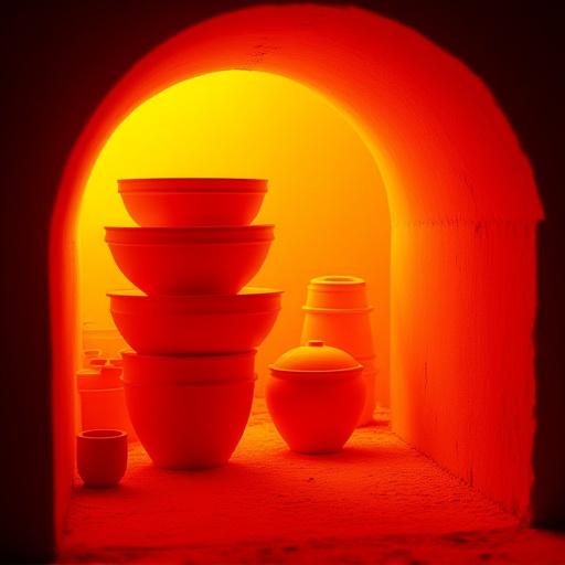 Interno incandescente di un forno per ceramica.